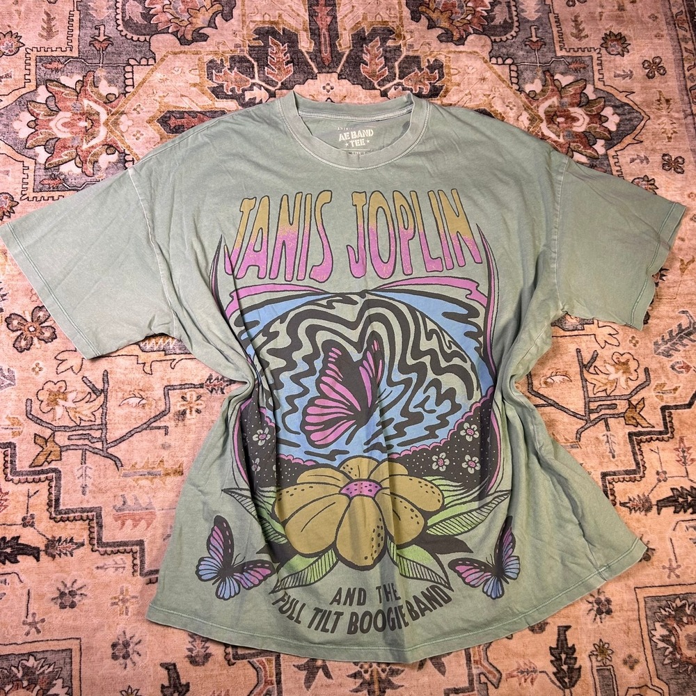 American Eagle Janis Joplin Full Tilt Boogie Band Graphic Tee Green L/XL T-shirt